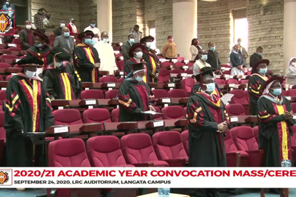 Some graduates during the Convocation ceremony of the academic year 2020/2021 at the Catholic University of Eastern Africa (CUEA), Nairobi, Kenya. / Catholic University of Eastern Africa (CUEA)