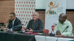 Stephen Cardinal Brislin centre reading a statement following their eight-day January plenary session. Credit: SACBC Facebook page