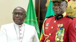 Bishop Jean-Vincent Ondo Eyene with Brice Clotaire Oligui Nguema, Transitional President of Gabon. Credit: Presidency of Gabon