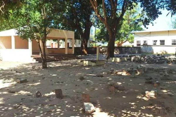 Parishioners Praying at Ruins of Catholic Church Destroyed by Terrorists in Mozambique