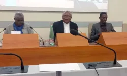 Fridolin Cardinal Ambongo (Center) during the October 12 conference marking the 60th anniversary of the canonization of the Martyrs of Uganda. Credit: SECAM