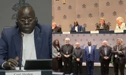 Stephen Ameyu Martin Cardinal Mulla at the Friday, 18 October 2024 Media Briefing at the Vatican. Credit: Vatican Media