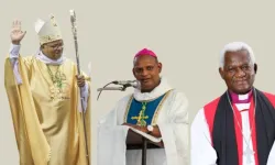 Bishop Jean Michaël Durhône (center) of the Catholic Diocese of Port-Louis, Bishop Michel Moura (left) of the Apostolic Vicariate of Rodrigues, and Bishop Stenio André (right) of the Anglican Church