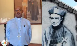 Blessed Jacques-Désiré Laval (right) and Bishop Jean Michaël Durhône (right). Credit: Catholic Diocese of Port Louis