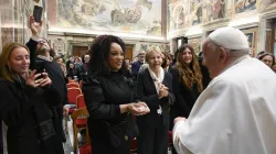 Pope Francis greets artists and participants of the 2024 Vatican Christmas Concert in the Clementine Hall on Dec. 14, 2024. / Vatican Media