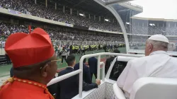 Pope Francis interacted with an energetic crowd of 65,000 young adults and catechists at Martyrs' Stadium in Kinshasa, Democratic Republic of Congo, on Feb. 2, 2023. / Vatican Media