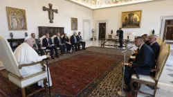 Pope Francis talks with lawyers from the Council of Europe at the Vatican on Monday, Aug. 21, 2023. | Credit: Vatican Media