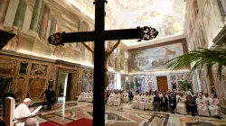 Pope Francis with participants in a conference on Trinitarian International Solidarity at the Vatican, April 25, 2022. Vatican Media.