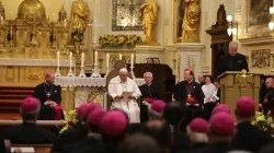 Pope Francis speaks during evening prayer from the Cathedral of Notre Dame in Québec, Canada, July 28, 2022. Andrea Gagliarducci