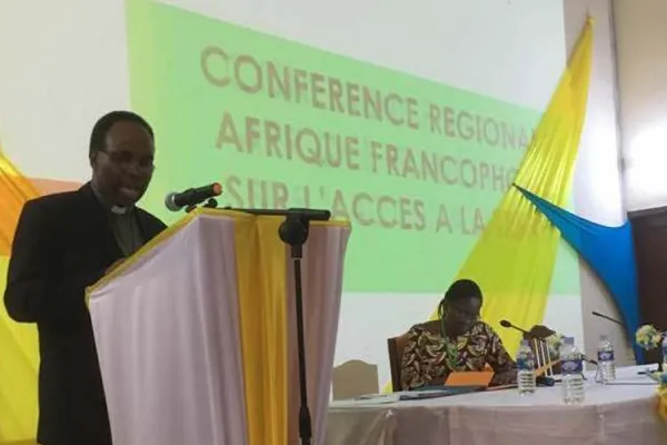 Fr. Aniedi Okure, Executive Director, AFJN addressing participants at a conference on land grabbing in Africa. Credit: AFJN