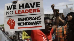 Demonstrators protesting against police brutality in Lagos, Nigeria.