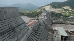 Ethiopia's Grand Renaissance Dam under construction on the river Nile in Guba Woreda, Benishangul Gumuz Region, Ethiopia.