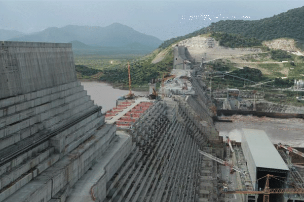 Ethiopia's Grand Renaissance Dam under construction on the river Nile in Guba Woreda, Benishangul Gumuz Region, Ethiopia.
