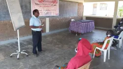 Fr. Lazar Arasu, Director of Don Bosco Refugee Services, Palabek in Uganda during a talk with the youth at the refugee camp. Credit: Fr. Lazar Arasu