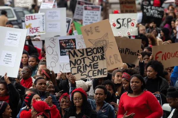 Activists protest against Gender-based Violence and Femicide in South Africa.