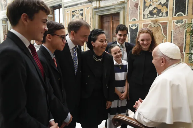 Pope Francis greeted members of the International Catholic Legislators Network with their families at the Vatican on Aug. 24, 2024.