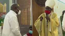 Jean Pierre Cardinal Kutwa addressing former President Laurent Gbagbo during Mass at the St. Paul Cathedral in Ivory Coast's Abidjan Archdiocese. Credit: CECCI/Facebook