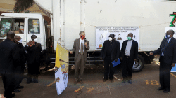 Members of the Uganda Catholic Medical Bureau receiving Personal Protective Equipment (PPEs) from the Government of Germany through its Embassy in the country in a bid to support the fight against COVID-19. / German Embassy Kampala/Facebook Page