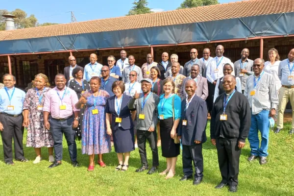Bishop Joseph Mary Kizito with Secretaries General, Coordinators of Justice and Peace commissions, and persons responsible for migrants and refugees from eight countries of the Inter-Regional Meeting of Bishops of Southern Africa (IMBISA). Credit: Brend Gwasira, programs Officer