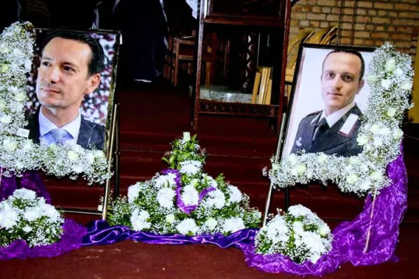 Photos of Luca Attanasio and Vittorio Iacovacci during the Memorial Mass at the Our Lady of Congo Cathedral. / Courtesy Photo