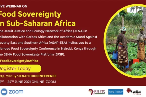 A poster announcing the June 22-24 Webinar on Food Sovereignty in Sub-Saharan Africa. Credit: JENA