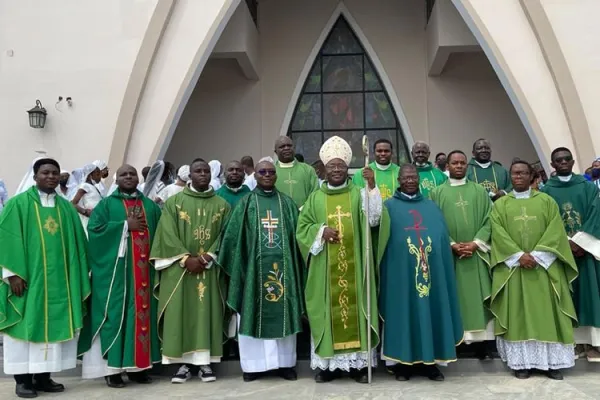 Archbishop Ignatius Kaigama posing with some Priests after the 40th anniversary Mass. Credit: Archdiocese of Abuja