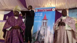 Bishop David Kamau Ng'ang'a, the Auxiliary Bishop of the Archdiocese with Fr. George Omondi, the Priest in charge of St. Austin's Catholic Parish Msongari at the launch of the 125-Jubilee-year celebration of the parish. Credit: ACI Africa