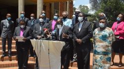 Chairman of Dialogue Reference Group (DRG), Catholic Archbishop Martin Kivuva of the Archdiocese of Mombasa addresses the media during a Friday, October 16 press conference in Nairobi.