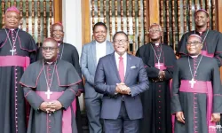 Members of the Episcopal Conference of Malawi (ECM) pose with President Lazarus Chakwera