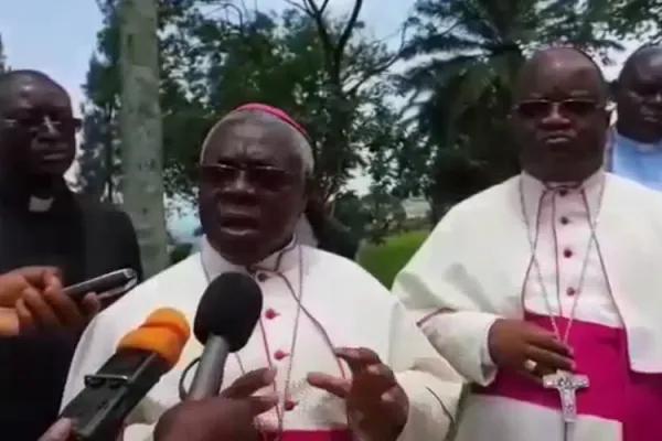 Archbishop François-Xavier Maroy Rusengo, addressing journalists after a meeting with the Governor of North Kivu on 9 March 2022. Credit: Courtesy Photo