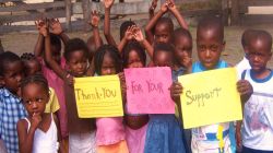 Thankful Mozambican children expressing gratitude to the international community for support after Cyclone Idai