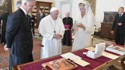 Queen Mathilde of Belgium meets with Pope Francis at the Vatican’s Apostolic Palace with her husband, King Philippe of the Belgians, on Sept. 14, 2023. / Credit: Vatican Media