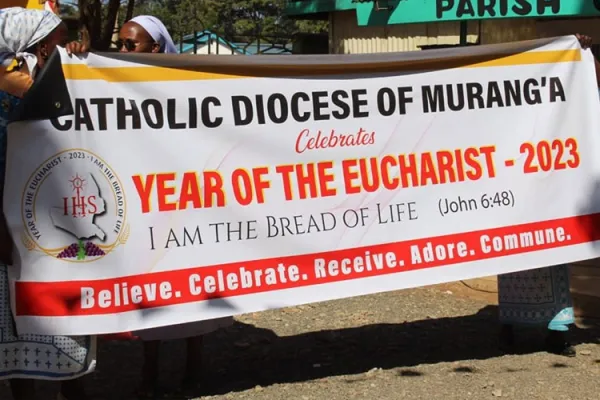A banner announcing the Year of the Eucharist 2023 in the Catholic Diocese of Murang’a (CDM) in Kenya. Credit:  James Muriithi, CDM Social Communications Office