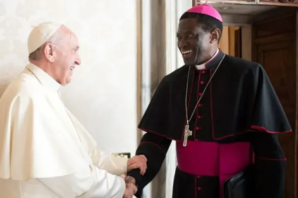 Archbishop Protase Rugambwa with Pope Francis in Rome. Credit: Vatican Media