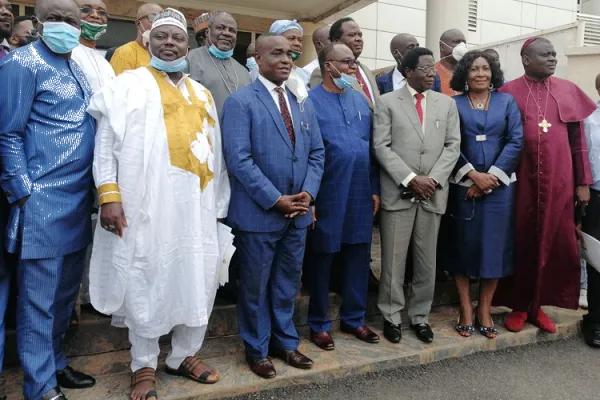 Nigeria's Senior Special Assistant to the President on Niger Delta Affairs, Solomon Ita Enang (third left) and members of the Christian Association of Nigeria (CAN) during the September 1 meeting in Abuja. / Solomon Ita Enang/ Facebook