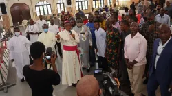 Bishop Godfrey Onah interacting with some of the ex-seminarians of Nsukka Diocese during the April 8 reunion. Credit: Godfrey I.Onah Facebook