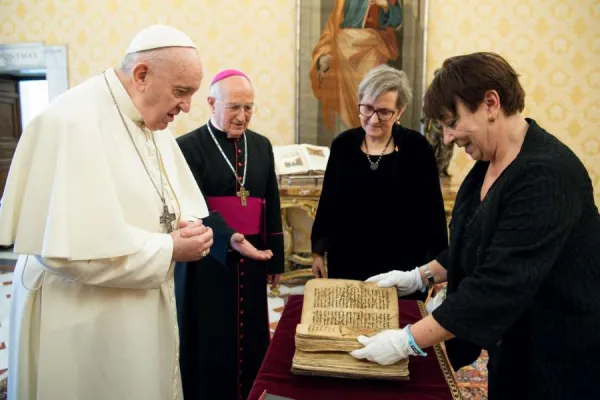 Pope Francis Presented with Historic Prayer Manuscript Saved from Islamic State