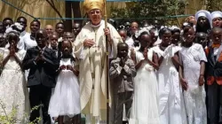 Bishop Martin Albert Happe of Nouakchott with children who received first Holy Communion. Credit: Aid to the Church in Need (ACN) International