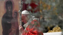 Pope Francis prays during Palm Sunday Mass April 5, 2020. / Vatican Media/CNA.