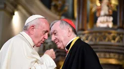 Pope Francis (left), with Cardinal Pietro Parolin, Vatican Secretary of State. Credit: Daniel Ibanez/CNA