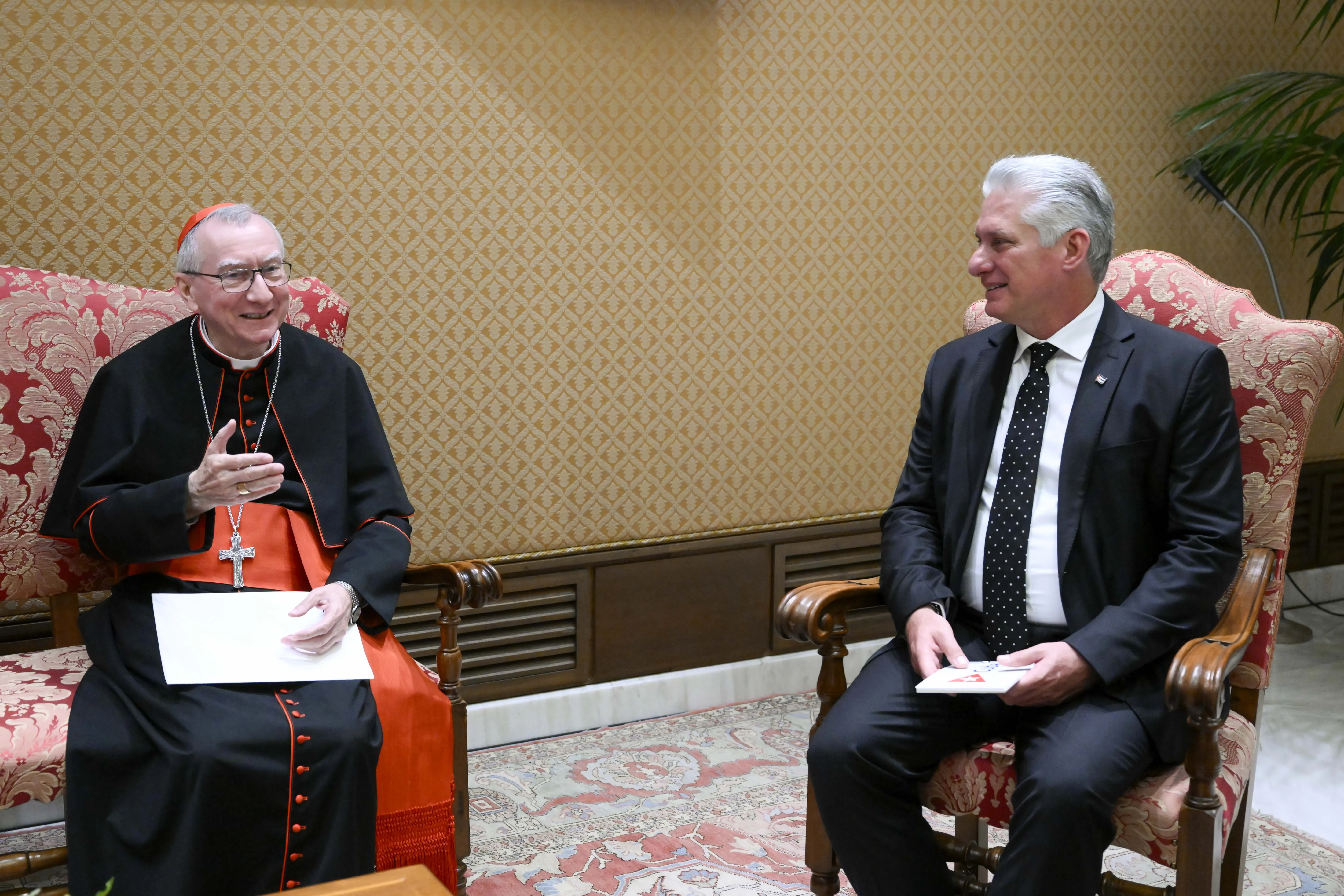 Vatican Secretary of State Cardinal Pietro Parolin meets with Cuba President Miguel Díaz-Canel on June 20, 2023, at the Vatican. / Credit: Vatican Media