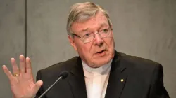 Cardinal George Pell of Sydney speaks during a press conference at the Vatican Press Office on July 9, 2014. Credit Daniel Ibáñez/CNA.