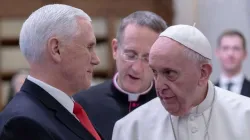 Pope Francis talks at the Vatican Jan. 24, 2020, with U.S. Vice President Mike Pence. Credit: EWTN-CNA Photo/Daniel Ibáñez/Vatican Pool