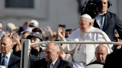 Pope Francis greeted pilgrims in St. Peter's Square on Wednesday, June 7, 2023, a few hours before he will be hospitalized for abdominal surgery under general anesthesia. | Daniel Ibanez/CNA