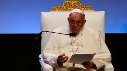 Pope Francis speaks at the closing session of the Mediterranean Encounter in Marseille, France, on Sept. 23, 2023. | Credit: Daniel Ibañez/CNA