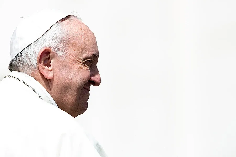 Pope Francis smiling Credit Daniel Ibanez CNA