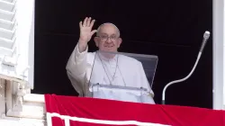 Pope Francis waves to pilgrims at the Vatican during the Sunday Angelus, August 18, 2024. / Credit: Vatican Media