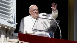 Pope Francis waves to pilgrims gathered in St. Peter’s Square for his Sunday Angelus address on the first Sunday of Advent, Dec. 1, 2024. / Credit: Vatican Media