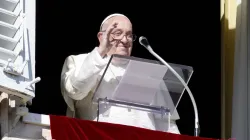 Pope Francis waves to pilgrims gathered in St. Peter’s Square from his window in the Apostolic Palace during his Angelus address on the solemnity of All Saints, Nov. 1, 2024. / Credit: Vatican Media