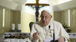 Pope Francis leads the Angelus prayer and gives an address from the chapel of Casa Santa Marta on Sunday, Dec. 22, 2024, at the Vatican. The pope delivered his marks indoors due to the intense cold, combined with cold symptoms that have manifested in recent days, the Holy See Press Office said. / Credit: Vatican Media